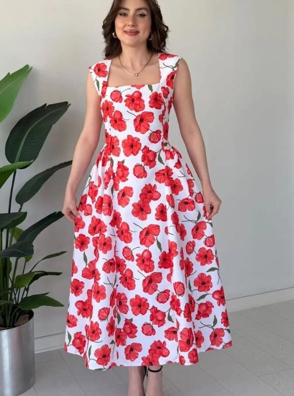 Robe fleurs rouge