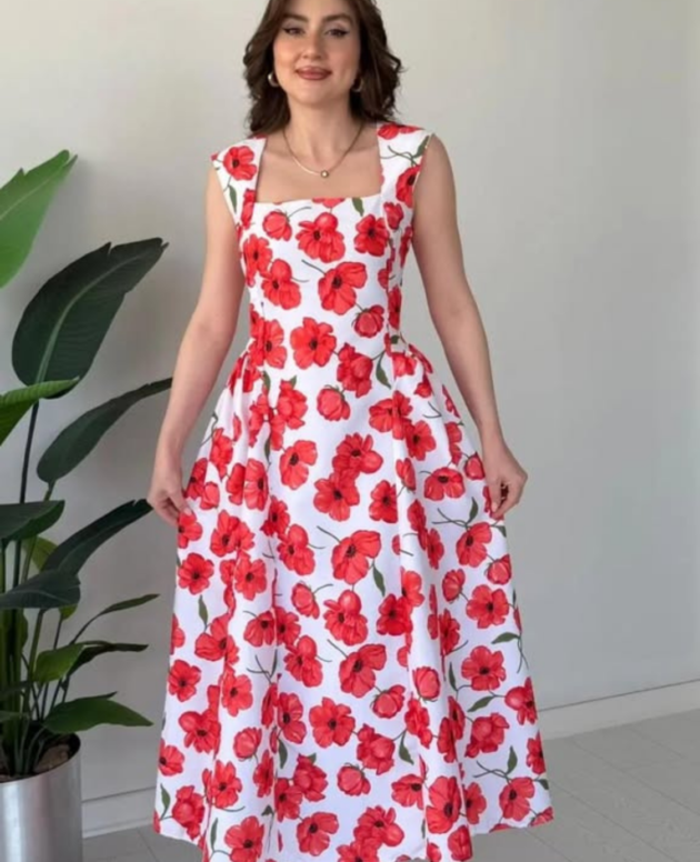 Robe fleurs rouge