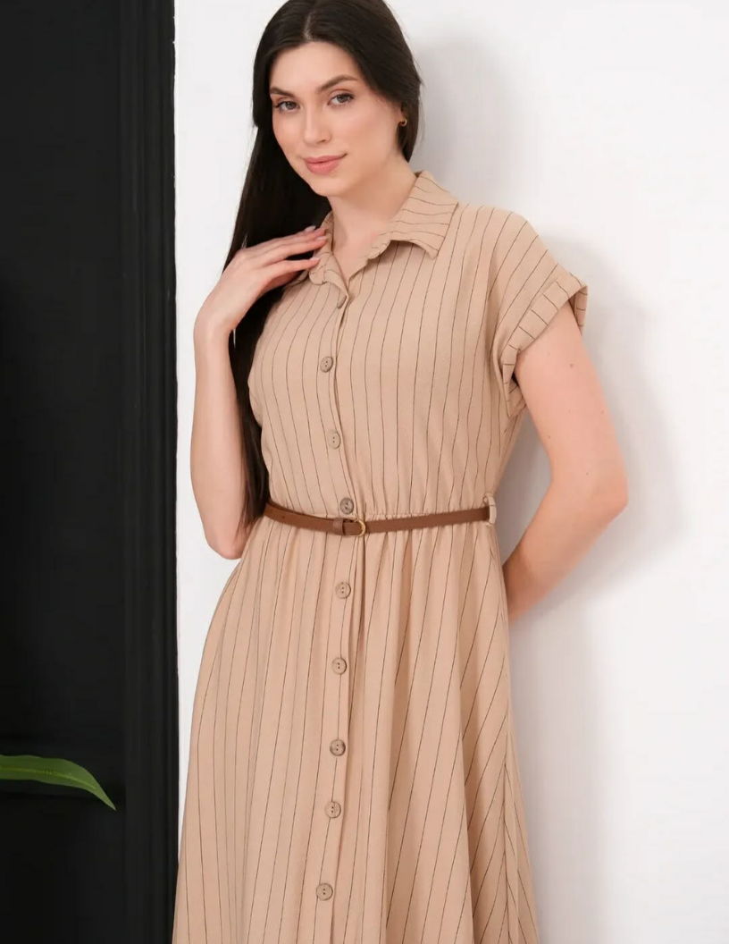 Robe longue chemisier à rayures avec ceinture – Image 4