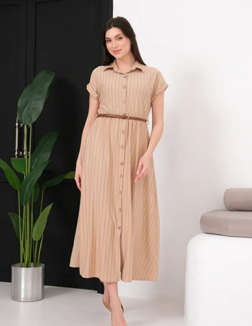 Robe longue chemisier à rayures avec ceinture – Image 2