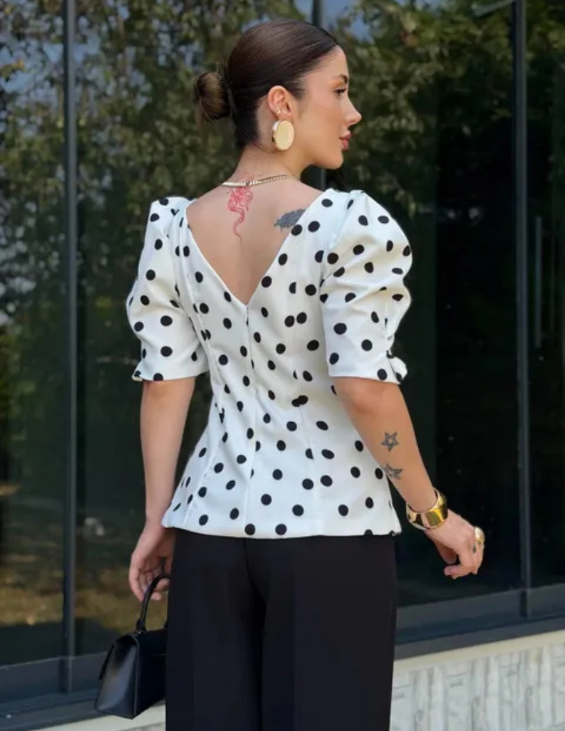 Haut à pois à manches bouffantes – Image 3