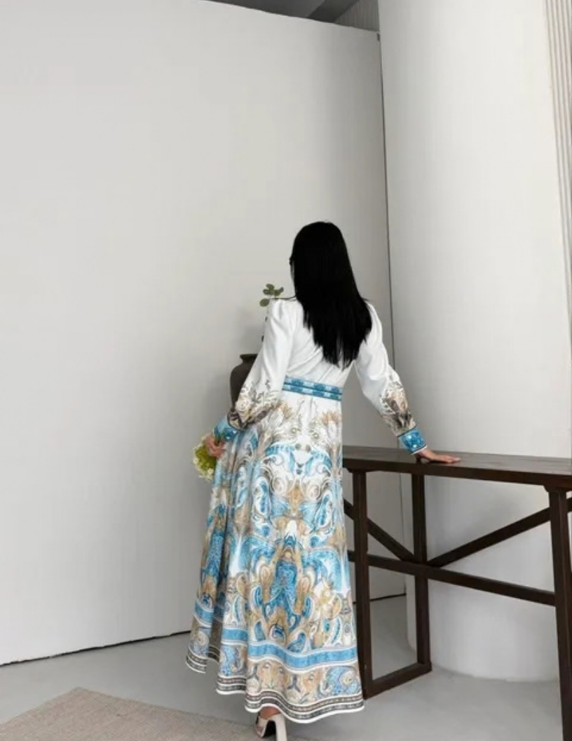 Robe chemise blanche à imprimé cachemire bleu – Image 2